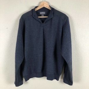 WOOLRICH Sweater Blue Wool Shoulder Patches 1/4 Zip Pullover Casual Size Large